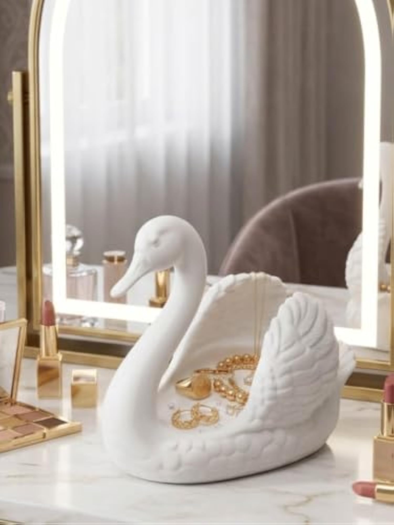 Swan Design Jewelry Organizer Stand with Tray